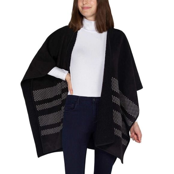 Ike Behar Ladies Reversible Poncho Style Wrap with High Pile Fleece - Picture 2 of 16